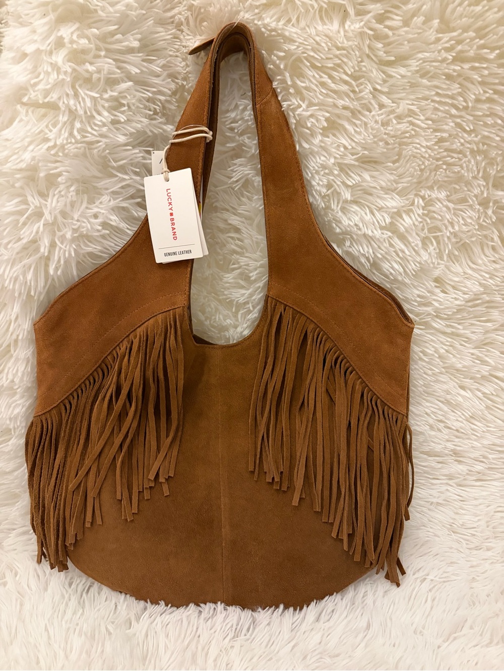 Lucky Brand Nyra Suede Leather Fringe Hobo Bag Honey Tan NWT $228 Boho Wester